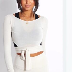Women's White Long Sleeve Tie-Front Top